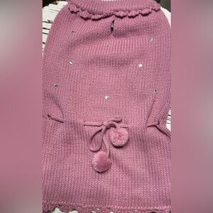 Pink Knit Skirt with Pom Poms XLg